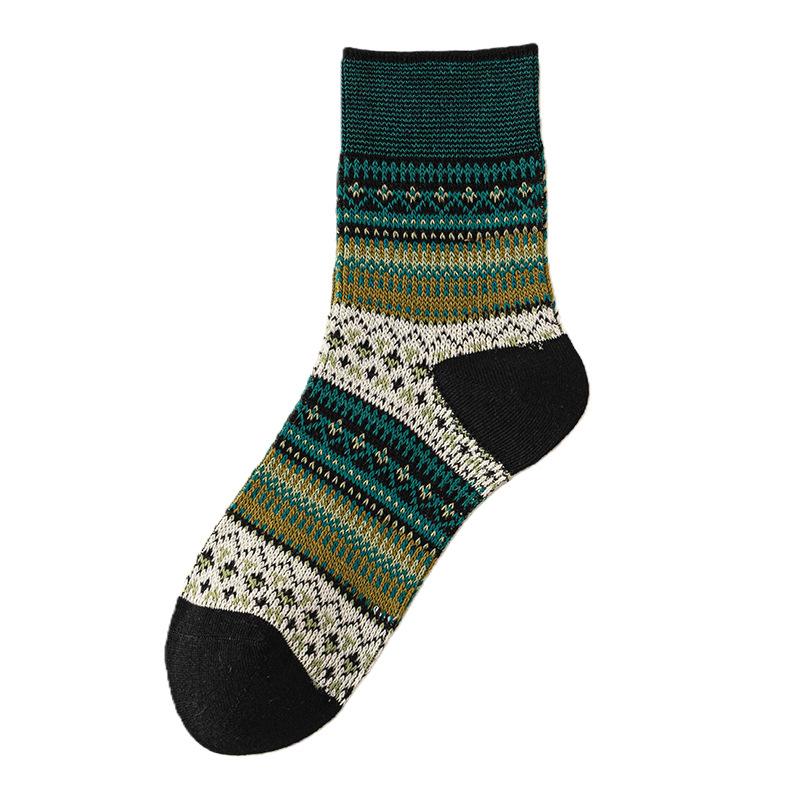 Women's Pair Mid-calf Socks, Retro Ethnic Style Women's Socks, Autumn and Winter Coffee-colored Long Socks
