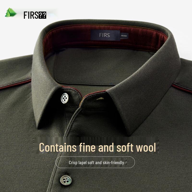 FIRS Men's Wool Blend Long Sleeve Business Polo Shirt