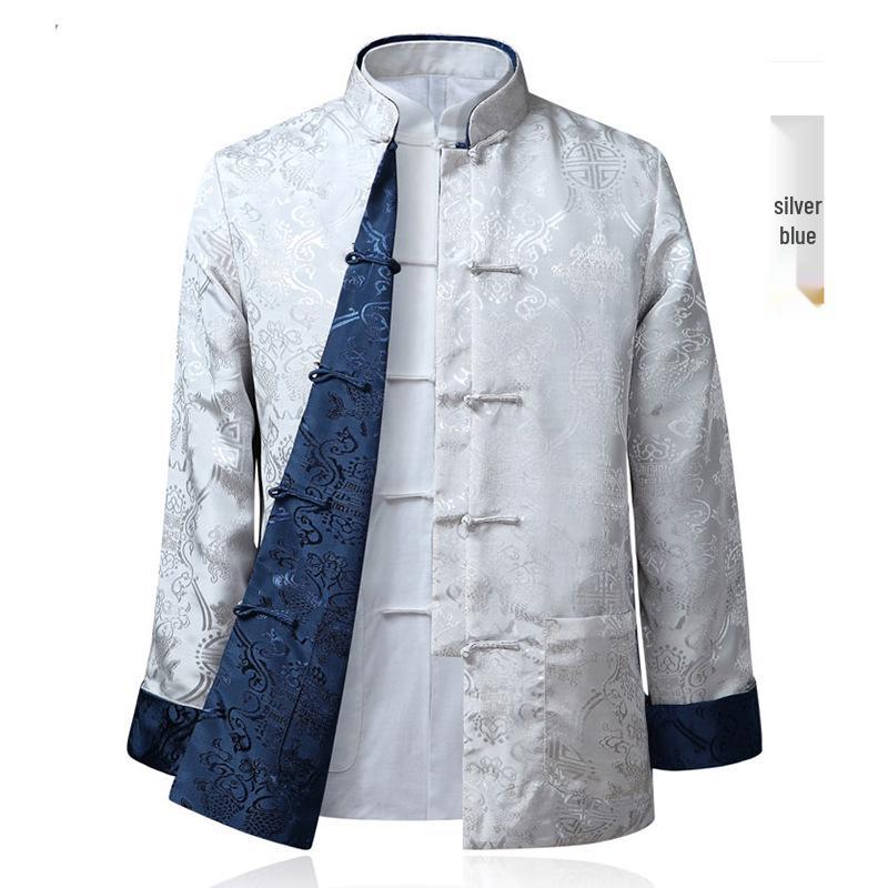 Pánská hedvábná čínská retro oboustranná bunda Tang suit