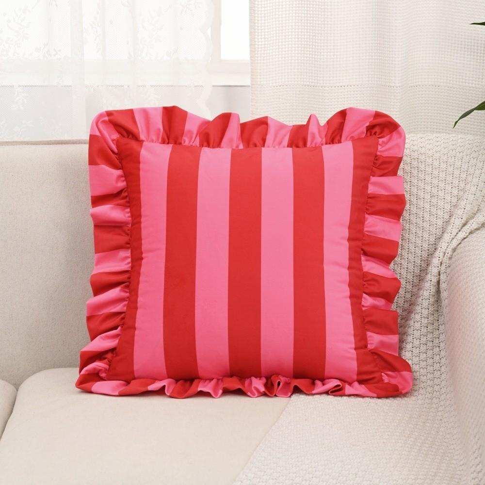 Striped Pillow Case Lotus Leaf Skirt Edge Bedding Pillow Cover  Bedroom Living Room