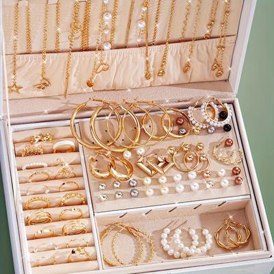 86Pcs Jewelry Set Collection Gold Jewelry Sets for Women with Necklaces Earrings Rings Stylish Accessories Fashion Jewelry Gift for Women- No Box
