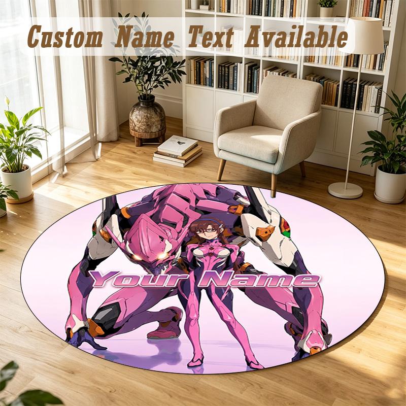 Neon Genesis Evangelion Personalized Round Rug Support Custom Name, Soft Home Decor Mat