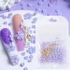 150 Stück lila runde Blütenblätter mit goldener Perle Nageldekorationsmaterial für Klebenagelpatches DIY Nagelprodukte