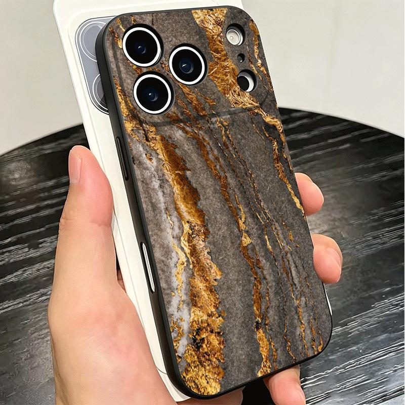 Gold Granite Marble Pattern Soft Phone Case for iPhone 16 16E 17 Air 15 Pro Max 14 Plus 13 Mini 11 12 7 Black Cover Back Shell