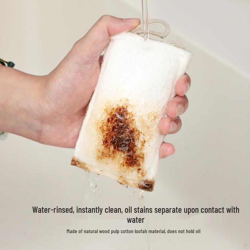 Double-Sided Natural Loofah & Cotton Dishwashing Cloth - Absorbent & Oil-Repellent Cleaning Pad