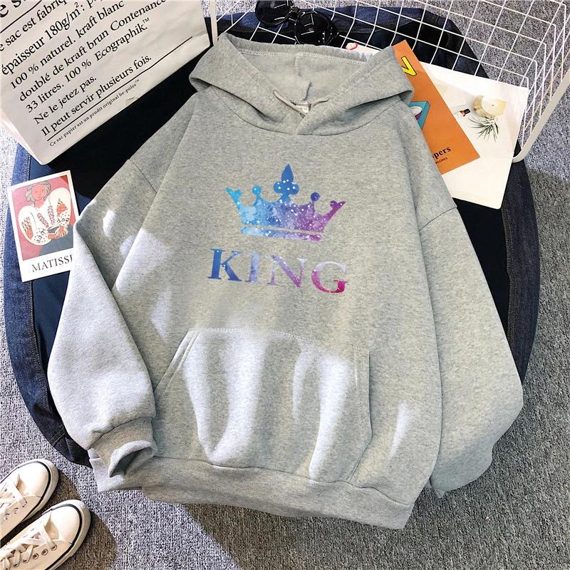 Queen King Print Sweatshirts Couples Daily Casual Sporty Hooded Long Sleeve Pullover Woman Men Home Outdoor Comfort Warm Hoodies