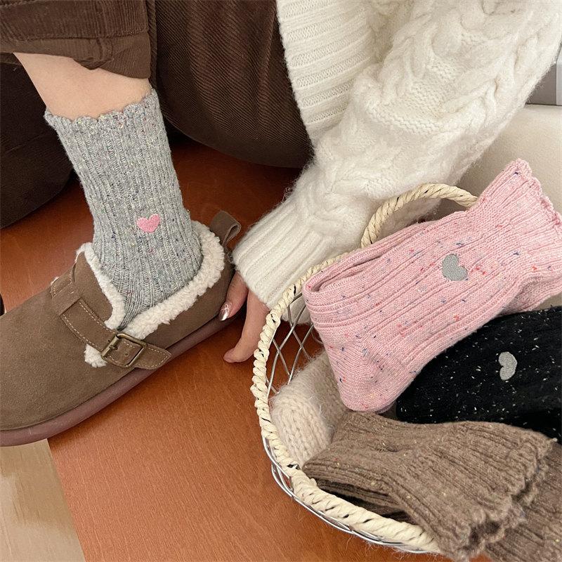 Coarse Needle Dot Yarn Embroidered Love Socks Women'S Mid-Tube Socks Trendy Wool Vintage Pile Stockings
