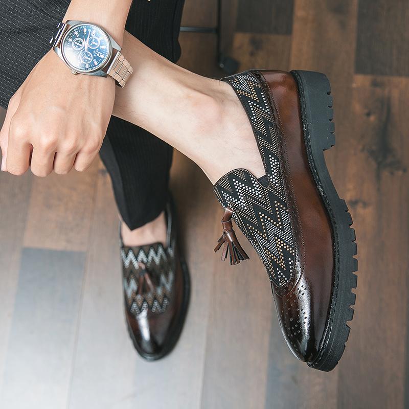 Fashion Italian Brand Handmade Leather Shoes Loafers Men's Tassel Slip-On Comfortable Casual Shoes Fashion Oxford Shoes Large Size 38-47