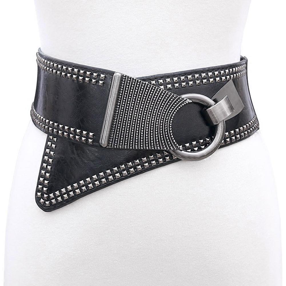 Women Girls Fashion Elegant Elastic Stretch Widen Band Rivet Oblique Lap Waist Belt Corset