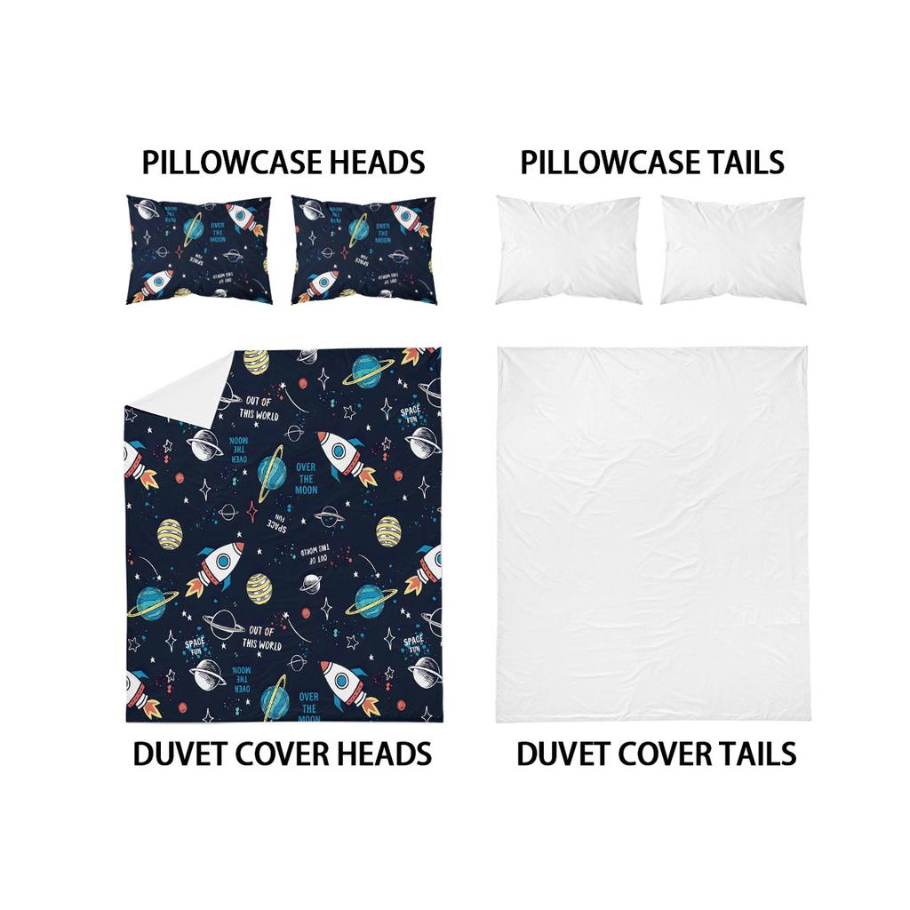 Cartoon Universe Duvet Cover Set 3Pcs With Stars Rocket Space Theme Kids Bedding Size Bed Cover For Boys Galaxy Bed Linen Set