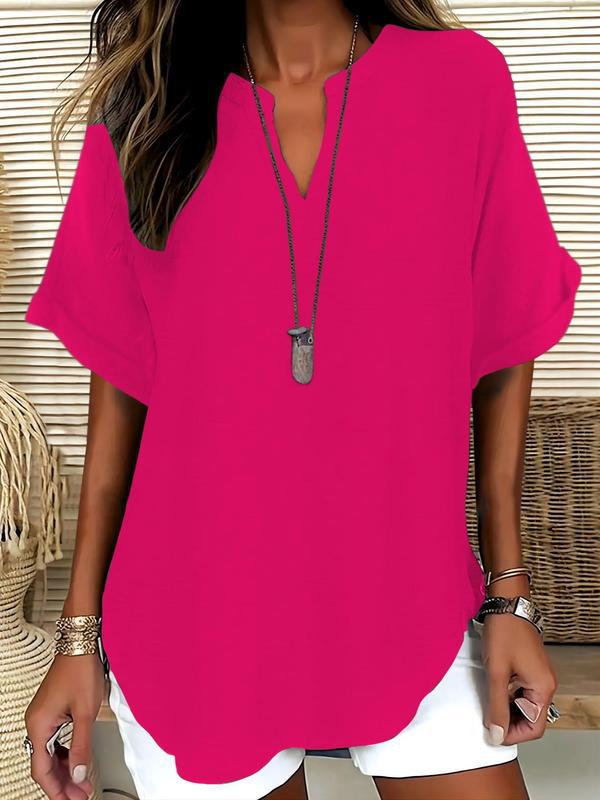 Women's Summer Loose Solid V-Neck Casual Shirt