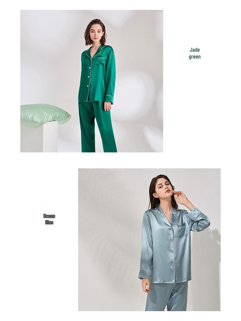 Heavyweight Mulberry Silk Pajama Set: Unisex 22 Momme Long Sleeve, Suitable for Outside Wear