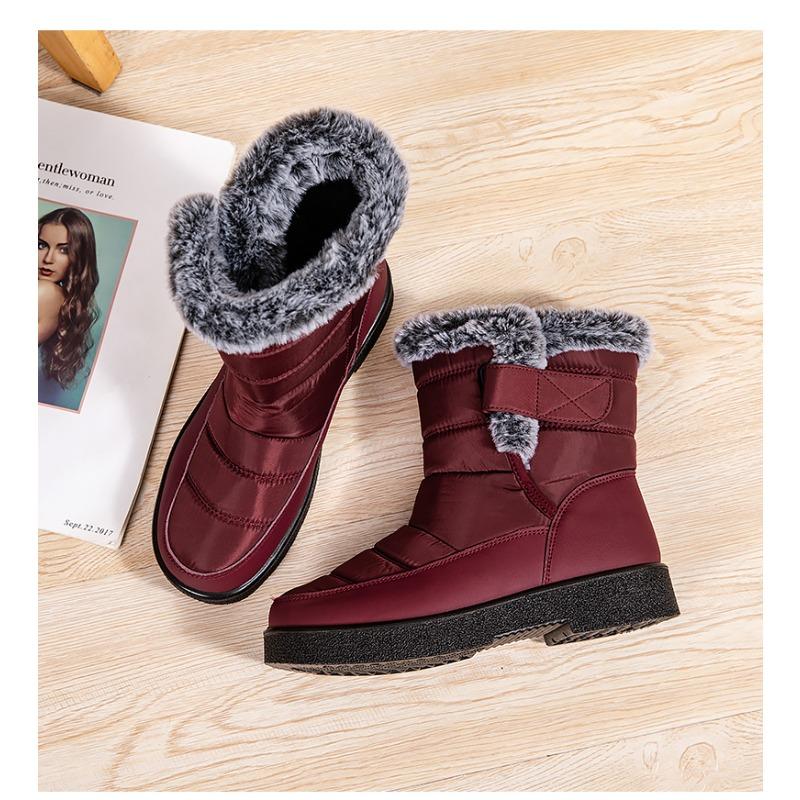 Plus Size Faux Fur Collar High-Top Chunky Sole Winter Snow Boots Velcro Fastening Waterproof Women's Boots Casual Women's Footwear