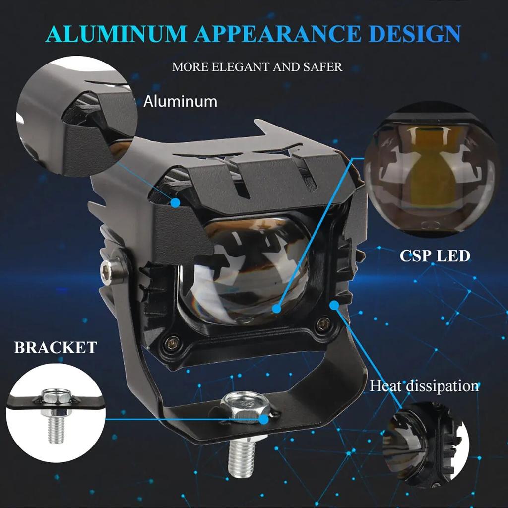 1PCS Led Motorcycle Headlight Led Lens CSP Chips Fog Lights Motorbike Auxiliary Driving Lamp Off Road Truck 4x4 ATV Work LED