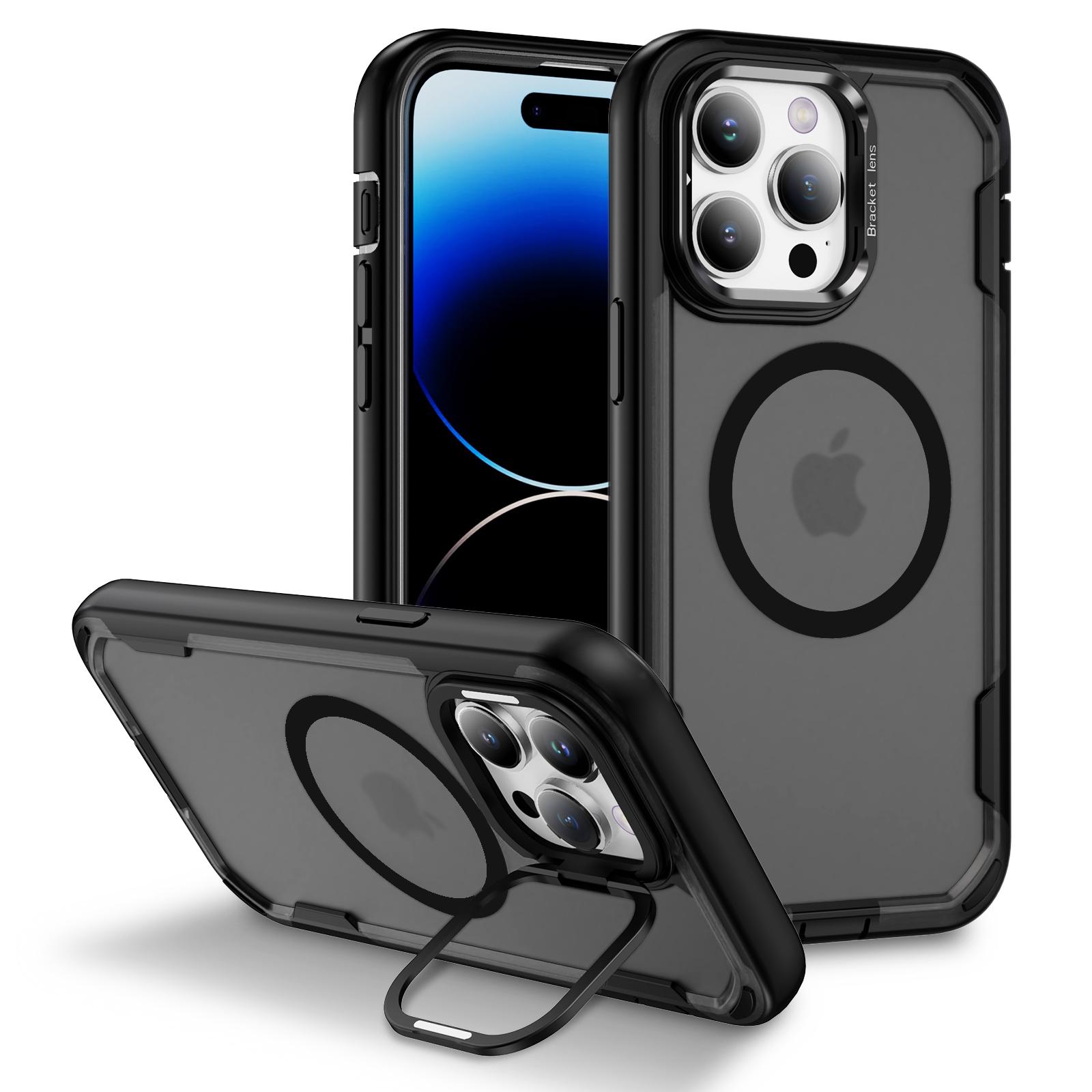 

For iPhone 14 Pro Max Case Compatible with MagSafe Lens Frame Kickstand TPU+PC Shockproof Phone Cover C