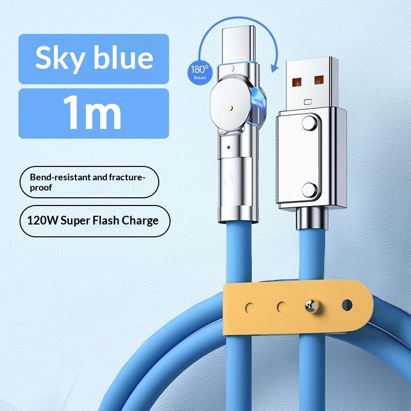 120W Fast Charge Usb Type C Cable 180 Degree Rotation Elbow Cable For Game Phone Charger Usb Type C Cable