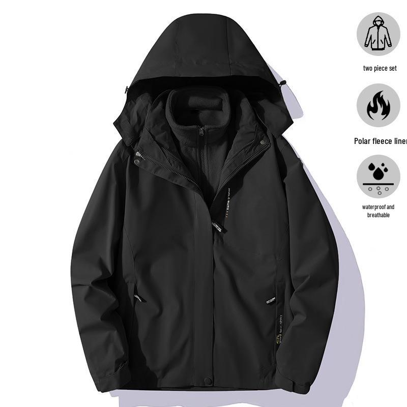 Couples' 3-in-1 Fleece-Lined, Windproof, Short-Sleeve Waterproof Jacket for Autumn/Winter Hiking & Workwear
