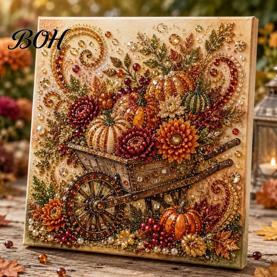 Relaxing Stress Relief Hobbies Autumn Faux Pearl Painting Kit, Fall Theme Art DIY Kit for Craft Sets Adults Adults, Fox Pumpkin 3D Set Thanksgiving