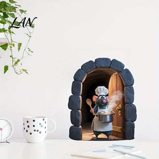 Holiday Theme Wall Decor Christmas Cute Mouse Break?Through Decals, 3D Hole Self?Adhesive Nursery Room Art Stickers, DIY for Living Entryway Kids