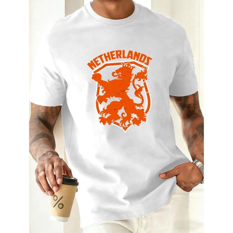 Herren Niederlande Löwenwappen T-Shirt - Niederländischer National Löwe von Nassau Aufdruck, Rundhals Kurzarm Lässig & Tragbar Geeignet für Reisen