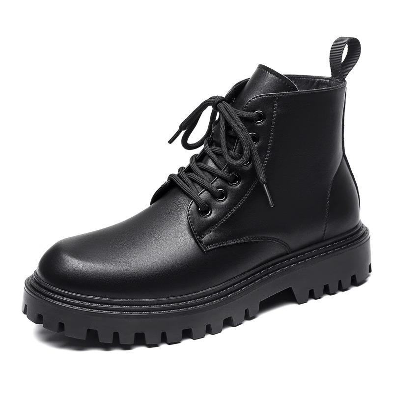 Fashion 2025 Autumn New Men's Leather Boots Autumn New British Style Men's Boots Solid Color Black Leather Surface