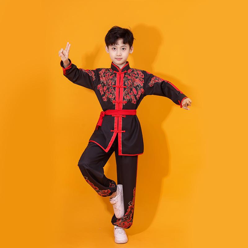 Chinese Kung Fu Uniform Two-piece Set Boy Children Perform Wushu Sets Boy Collar Long Sleeve Shirt + Trousers Tai Chi