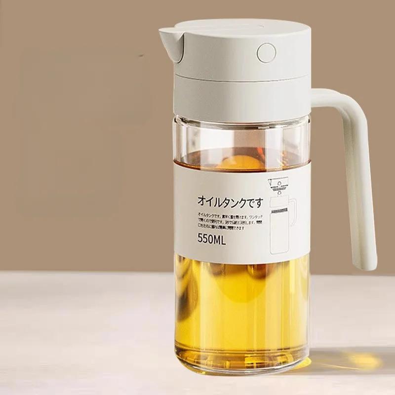 500ml Olive Oil Pourer with Automatic Cap Kitchen Dispenser Pour Oil Bottle Transparent Container Leakproof Kitchen Accessories