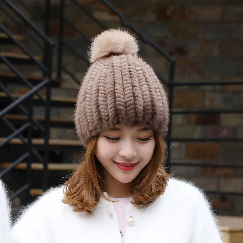 Mink Hair Hat Women's Autumn and Winter Foreign Style Fashionable Versatile Ear Protection Warm Hat Winter Real Hair Women's Fur Mink Hat