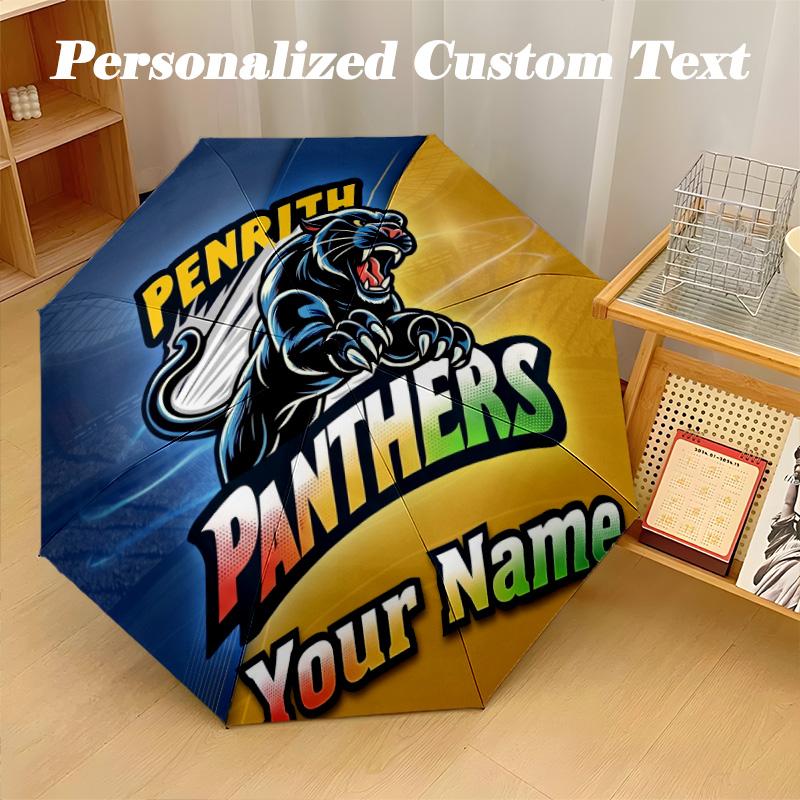 Penrith Panthers Automatic 8‑ribs Umbrella, Custom Name Text Personalized Folding Umbrella Rain Sun Gift