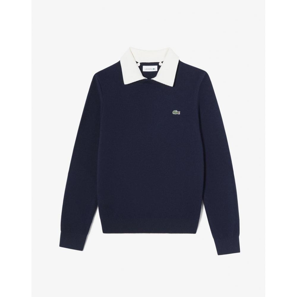 

LacoSte Women S Collared Detachable Crewneck Sweater Af703e 54n Hde 036
