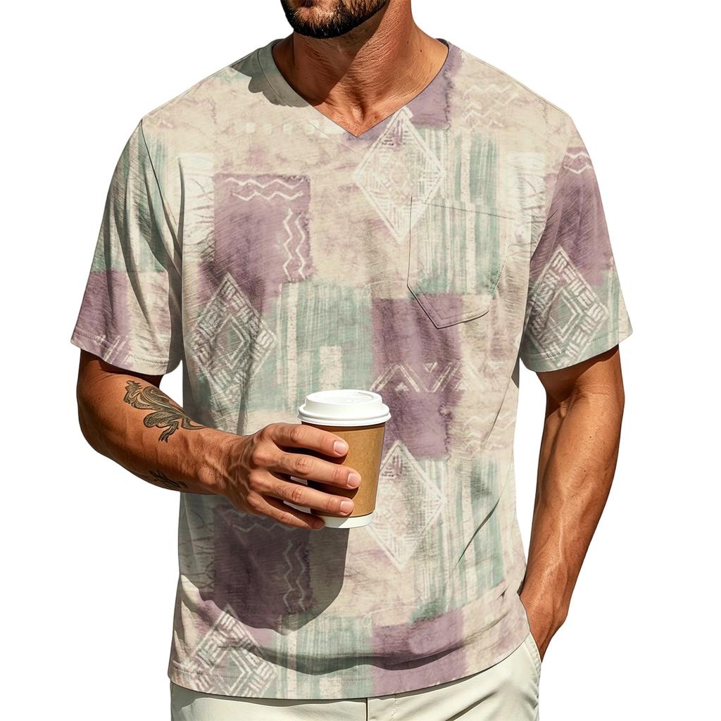 Men's Casual V-Neck Short Sleeve T-Shirt Lightweight Breathable