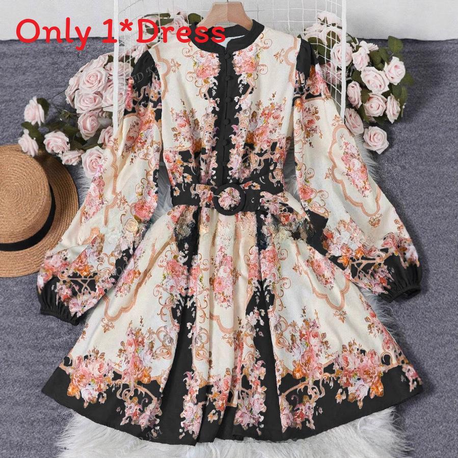Bohemian Floral Dress With 3d Pattern And Lantern Sleeves For Casual And Beach Wear
