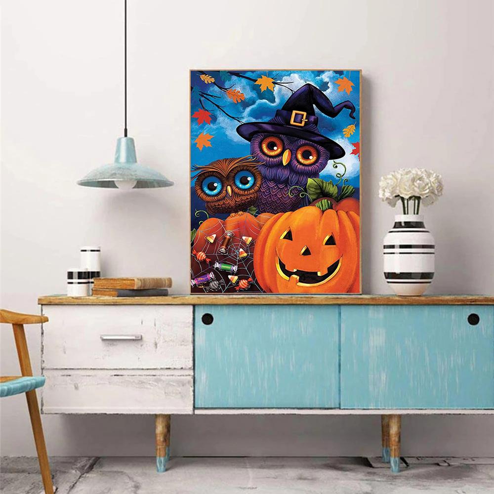 5D DIY diamantová malba dýňová sova sada křížkového stehu Mozaika Diamantové vyšívání plné kulaté/čtvercové vrtačky Domácí dekorace