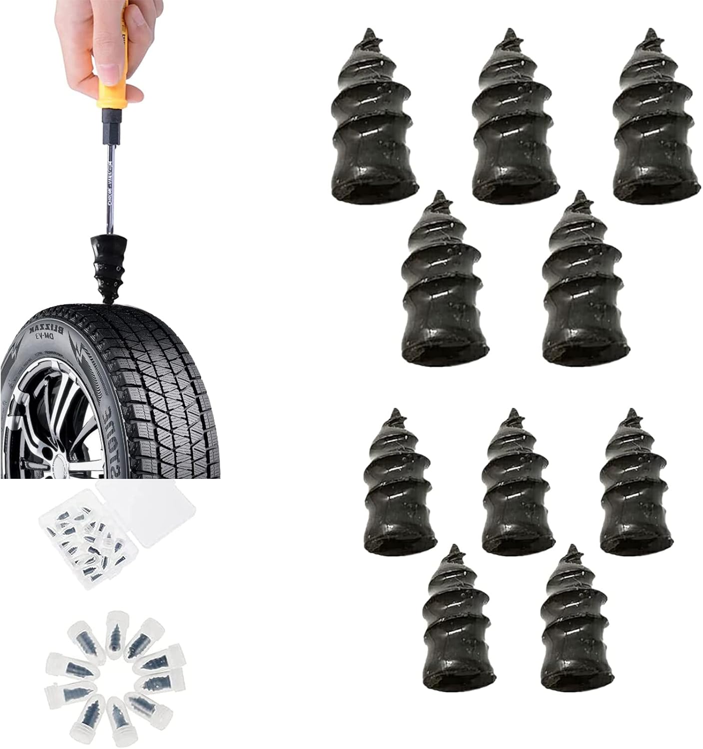 

10 Pieces Rubber Nail for Bike Tires, Rubber Nails for Tire Repair, Vacuum Tire Repair Nails with Screwdriver, Tire Repair Kits