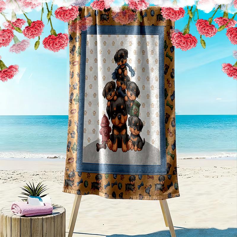 Süßes Tier-Puzzle-Print Strandtuch, Großes Weiches Schnelltrocknendes Handtuch für Strand Camping Schwimmen