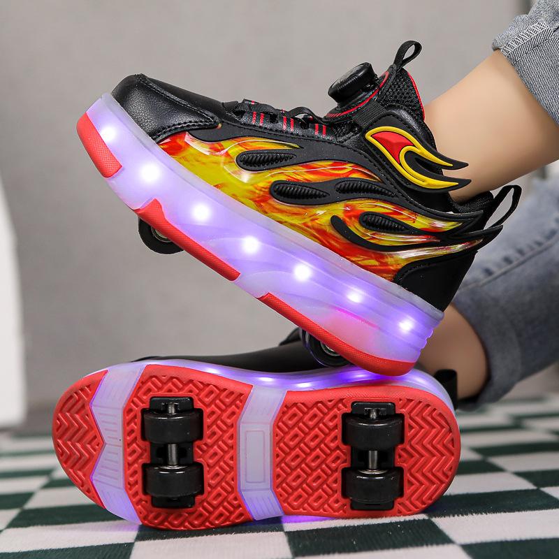 Children's runaway shoes Boys' four-wheel pulley shoes Girls' colorful lights Charging children's wheel shoes