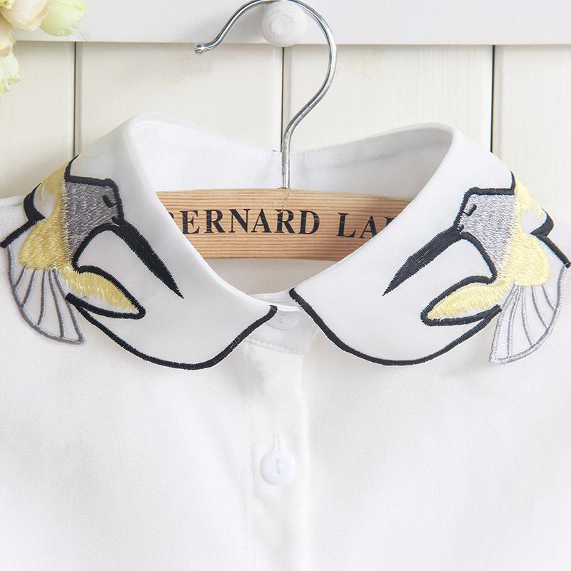 

Универсальная рубашка с вышитым рисунком «волна» из шифона с лацканами и однотонным вышитым накладным воротником