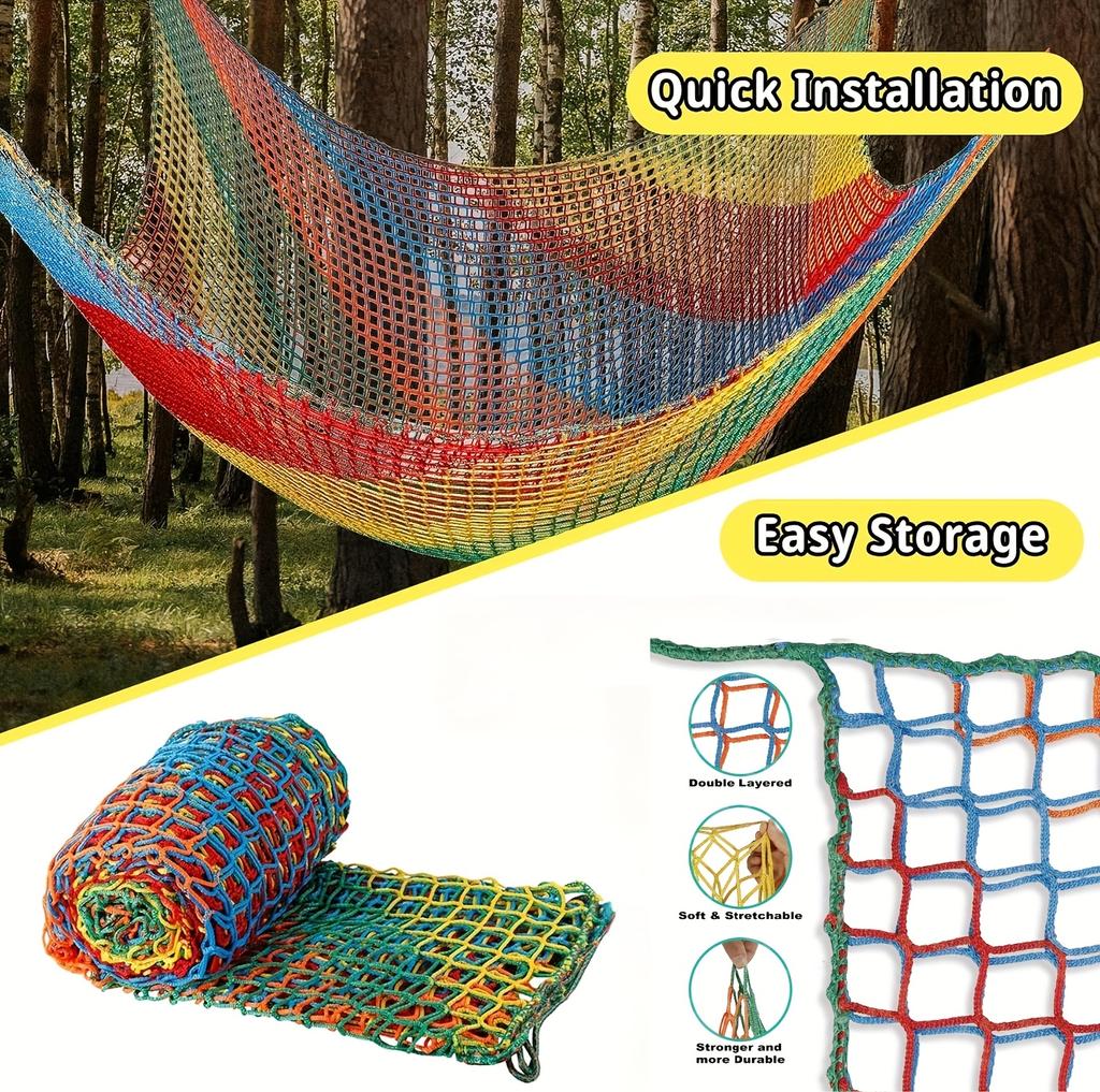 Double-Layer Playground Safety Net Durable Nylon Mesh Vibrant Color Easy Installation for Tree House Backyard Climbing Cargo