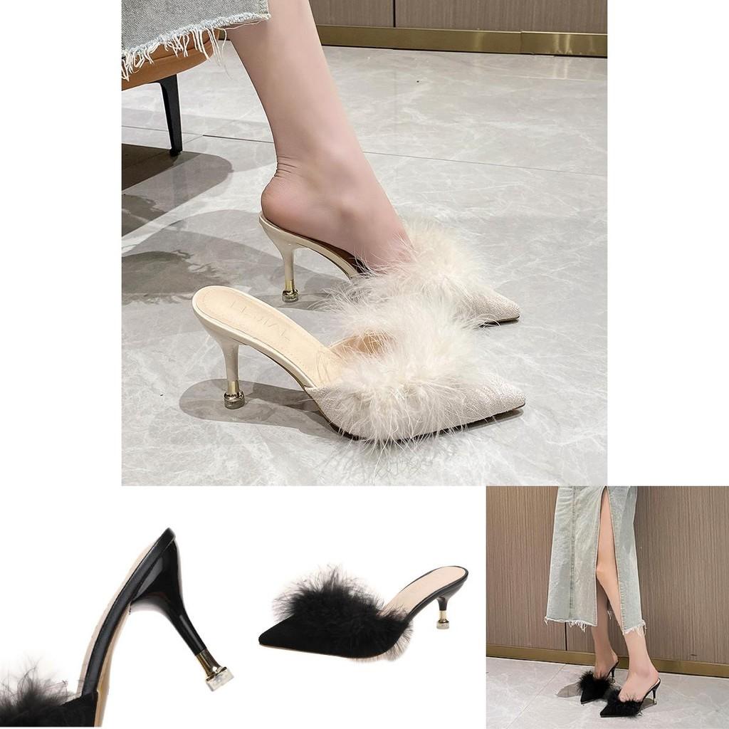Chic Women's Slippers With Furry Details And Elegant Heels