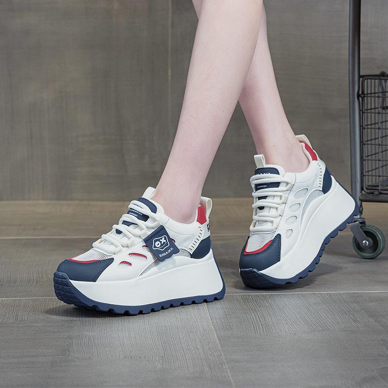 2025 spring new casual inner heightening platform mesh dad shoes lace-up color matching student sports shoes small single shoes