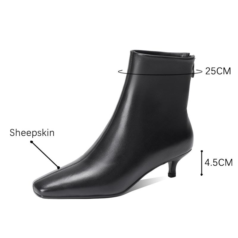 Oryginalne skórzane buty damskie zimowe botki z owczej skóry modne buty damskie na zamek zwięzły kwadratowy nosek cienki obcas ręcznie robione buty