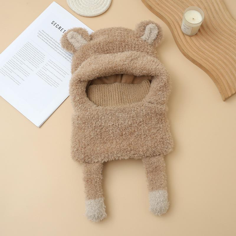 

Осенне-зимняя женская шапка с милыми медвежьими ушками, милая бархатная теплая шапка-шарф, интегрированная защита ушей, ветрозащитная шапка-пуловер One Size