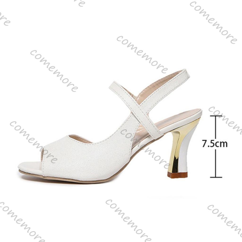 Comemore Women's Summer Sandals with Heels Casual Peep Toe 7.5cm Thick High Heeled Sandales Femmes Beige Black Dress Shoes