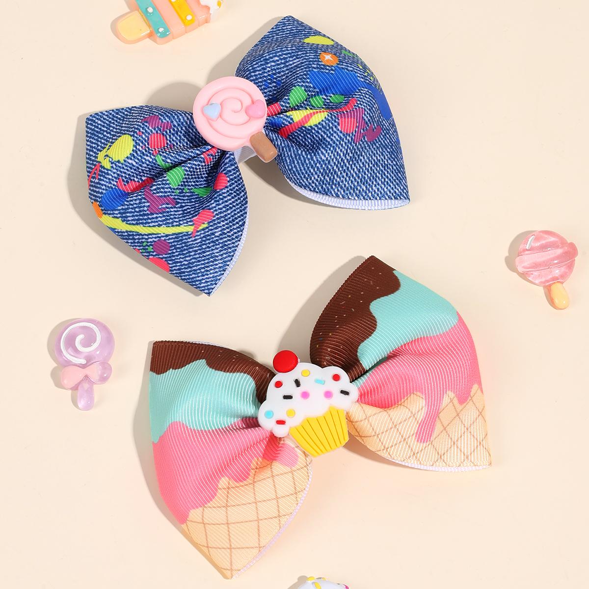 

2 шт. Детские забавные мягкие заколки-банты для волос с рисунком единорога, клубники, ромашки, мороженого для девочек, детские аксессуары для волос, головные уборы