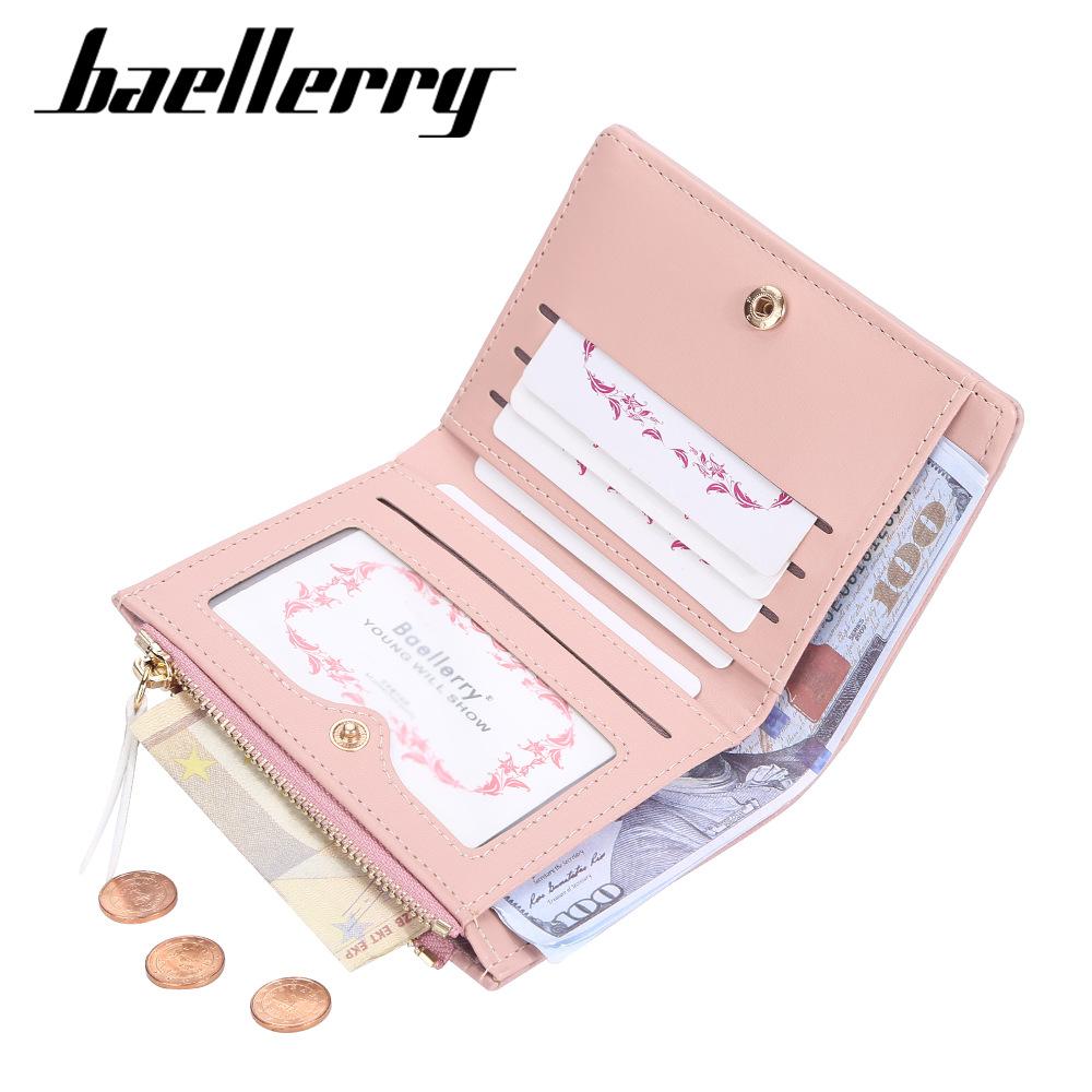 Baellerry Ladies' Fashion Short Purse Large Capacity Wallet Pu Leather Card Holder Cute Students Girls' Zipper Coin Purse