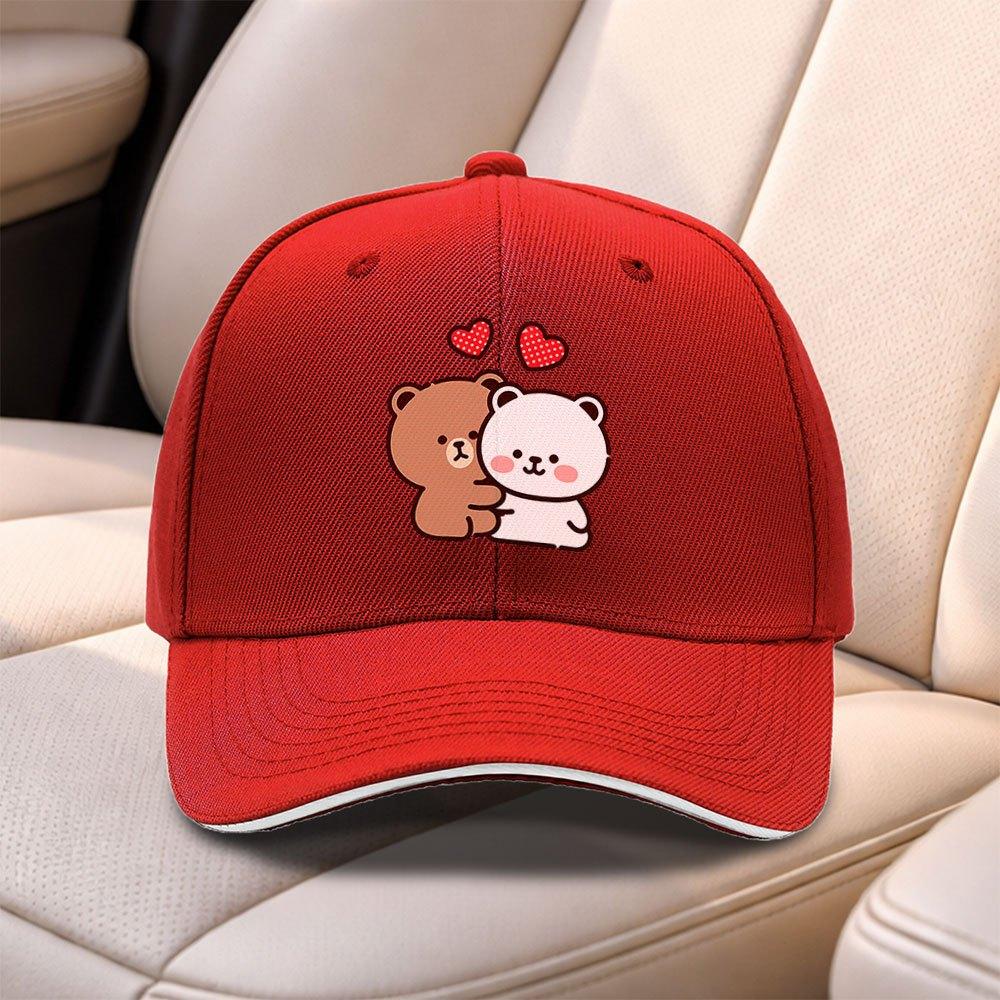 Cute Bear Couple Sandwich Baseball Cap Adjustable Duck Tongue Hat For Men Women Travel Sports Fishing Gift