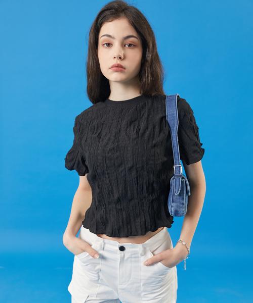 KOLEAT Summer Cooling Marmont Crop Plain Short Sleeve T-Shirt [Black]