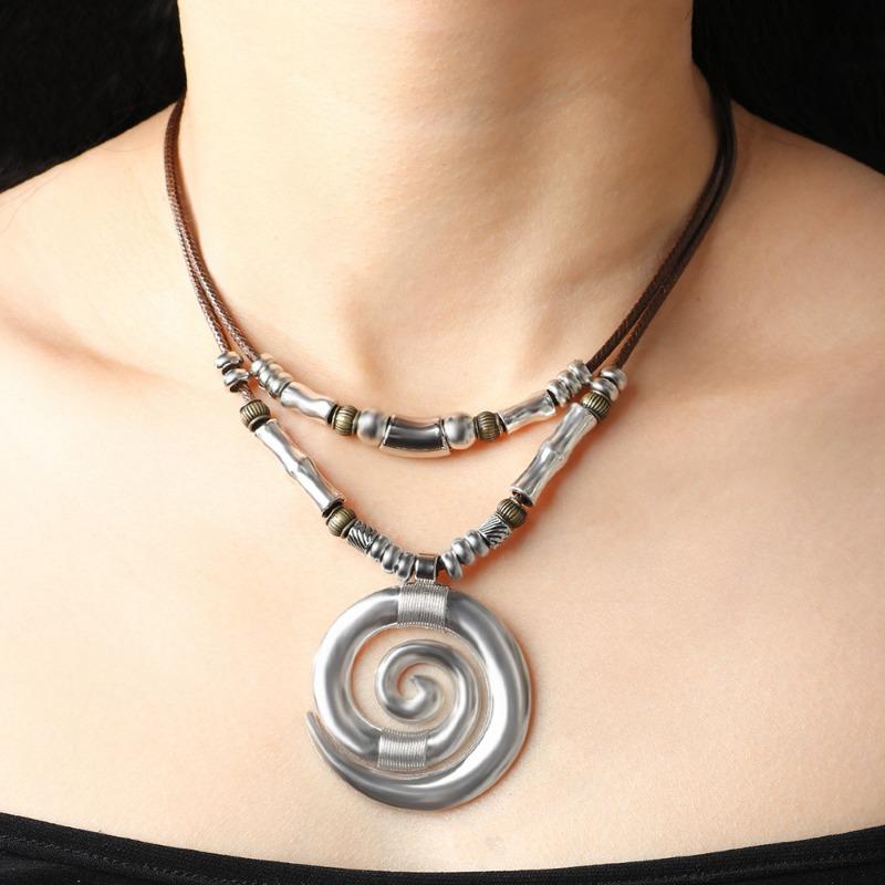 Long Necklace Swirl Totem Vintage Bohemian Beach Women's Necklace Pendant