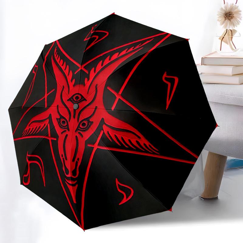 1pc Baphomet Symbol Automatic Open/close, Heavy-Duty Iron Frame & 8-Rib structure, Compact Folding Umbrella for Women/Men, All-Season Travel, Hallowee