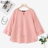 ZANZEA Women Casual Round Neck Loose 3/4 Sleeve Cotton Blouse